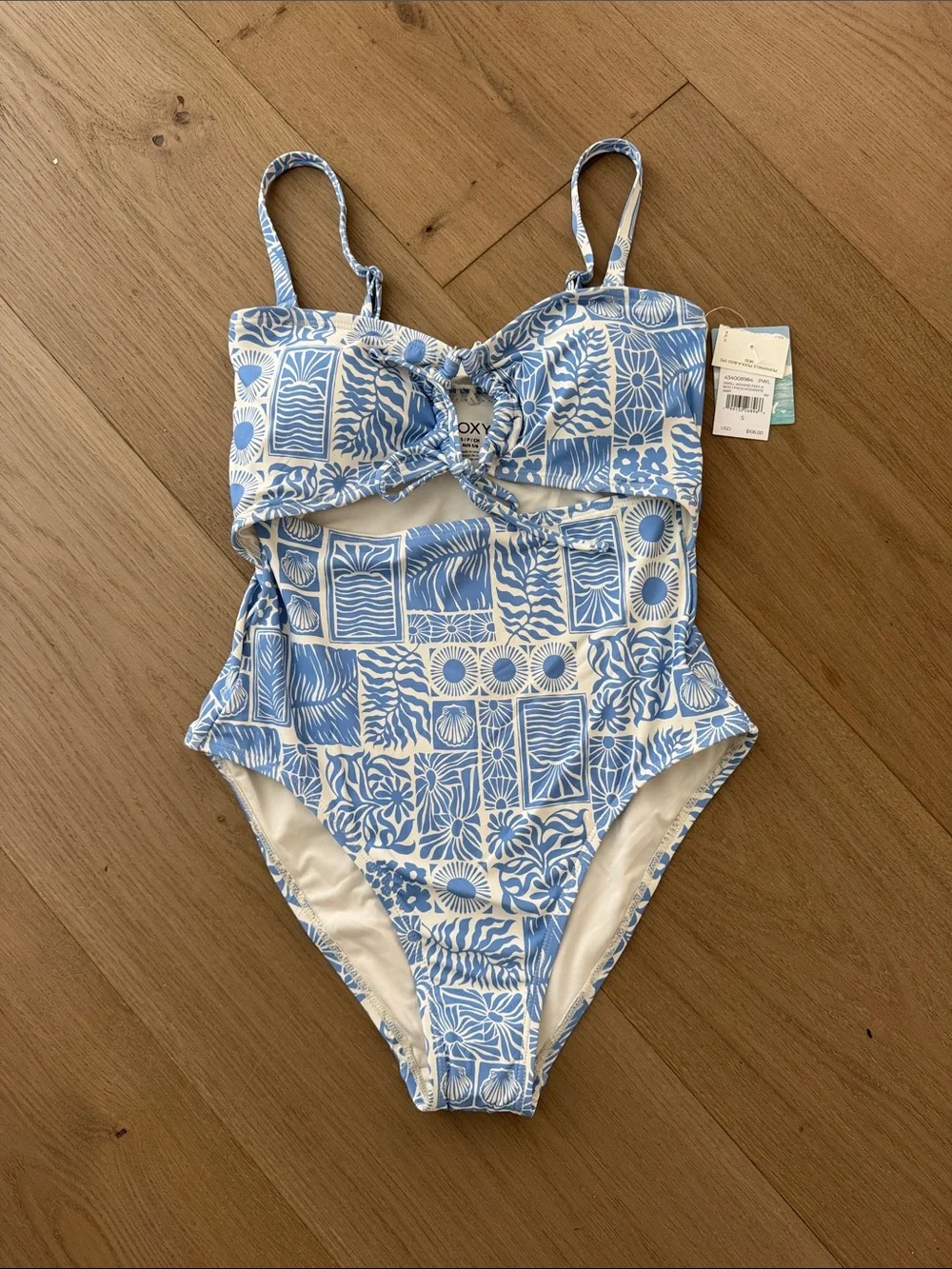 NWT Roxy swell seekers Peekaboo one piece Blue & White Cutout size S - Picture 2 of 8